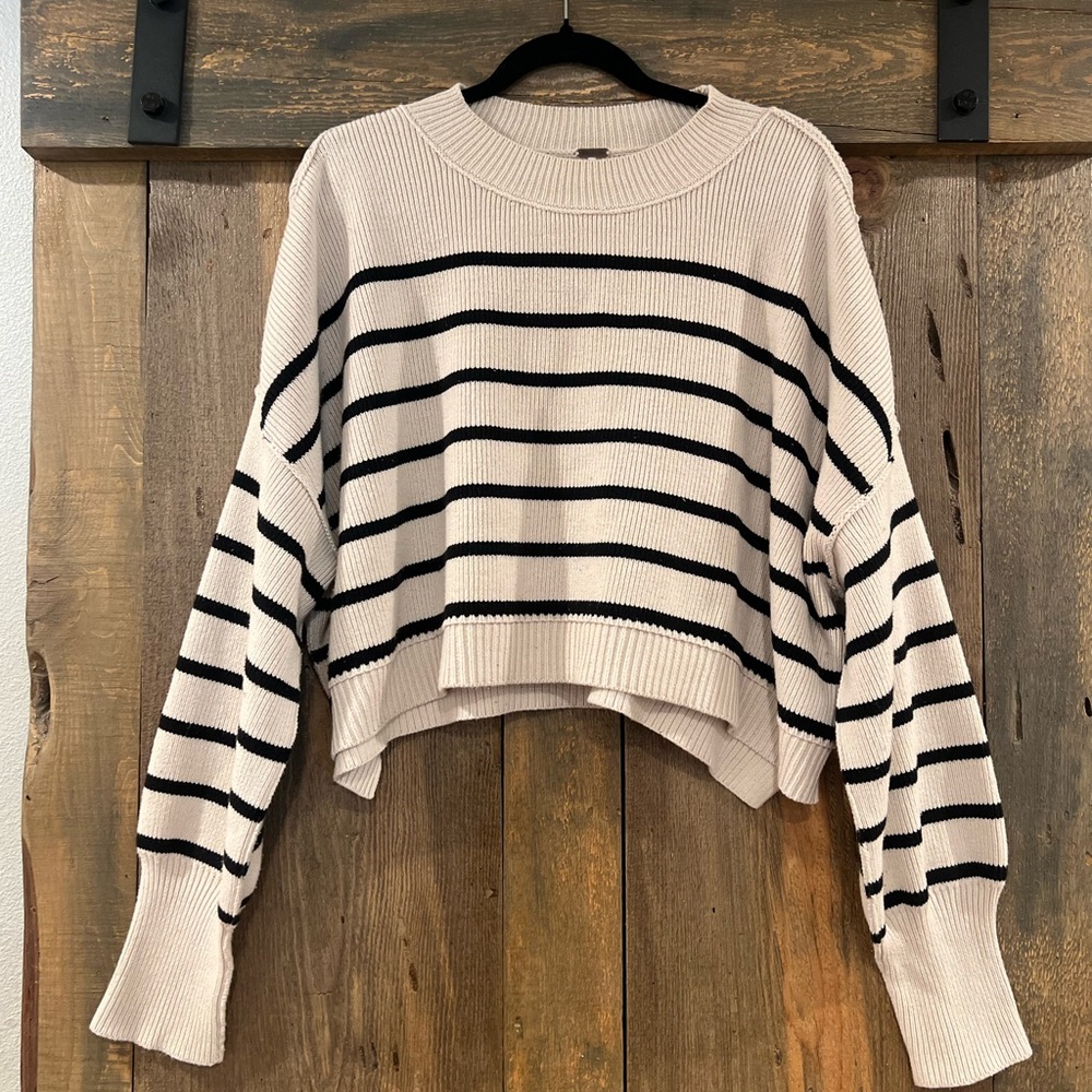 Free People Easy Street Stripe Crop Pullover Pearl Combo Large